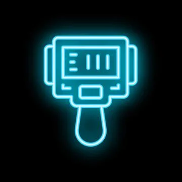Neon barcode scanner icon glowing on dark background Stock Illustration