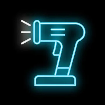 Neon barcode scanner icon glowing on dark background Stock Illustration