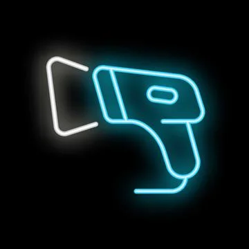 Neon barcode scanner icon glowing on dark background Illustrazione stock