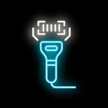 Neon barcode scanner icon, retail technology symbol Stock Illustration