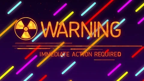Neon bars drifting nuclear icon fading initiating glitching text for immediate Stock Footage 319343102