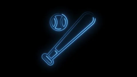 Neon baseball bat and ball outline animation on black background glowing Stock Footage 322980555