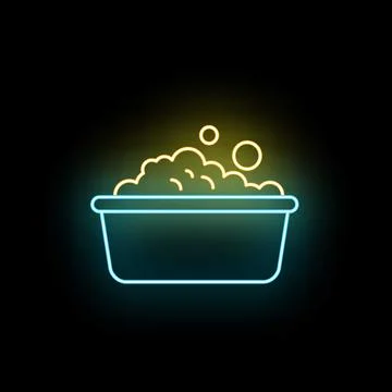 Neon basin with soap bubbles for hygiene concept Stock Illustration