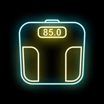 Neon bathroom scale displaying weight losing concept Stock Illustration