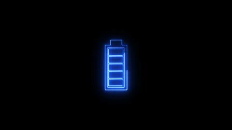 Neon battery charging icon animation. Neon battery fast charging. Stock Footage 312720681