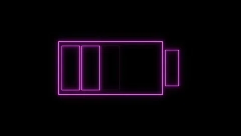 Neon battery charging icon with glowing purple light outlines over black ba.. Stock Footage 345549253
