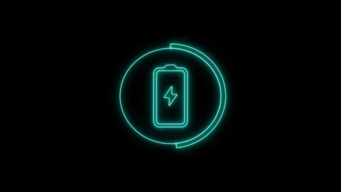 Neon battery charging icon with glowing blue circular progress indicator sp.. Stock Footage 345549903