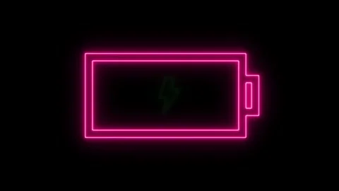 Neon battery charging icon with green flash symbol on pink border over blac.. Stock Footage 345548034