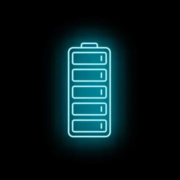 Neon battery full charge icon glowing blue イラスト素材
