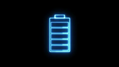 Neon battery icon animation on black background. Neon battery icon blue dig.. Stock Footage 336896098