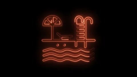 Neon beach and pool summer holiday concept animated design on black background Stock Footage 322984199