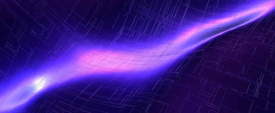 Neon beam of light on cyber surface background Illustrazione stock