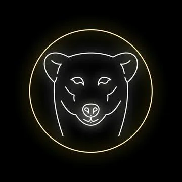 Neon bear head glowing line art circle design Stock Illustration