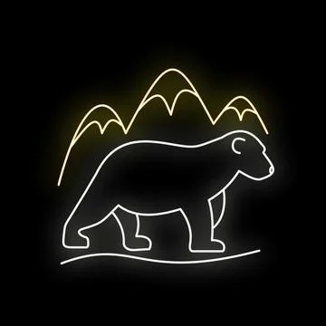 Neon bear mountains glowing line art logotype Stock Illustration