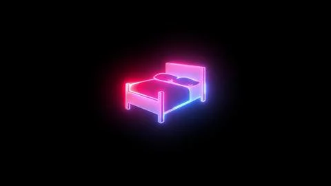 Neon bed icon blue red color glowing black background Stock Illustration