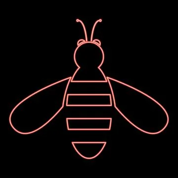 Neon bee red color vector illustration flat style image Stock Illustration