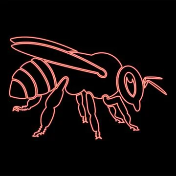 Neon bee red color vector illustration image flat style Illustrazione stock