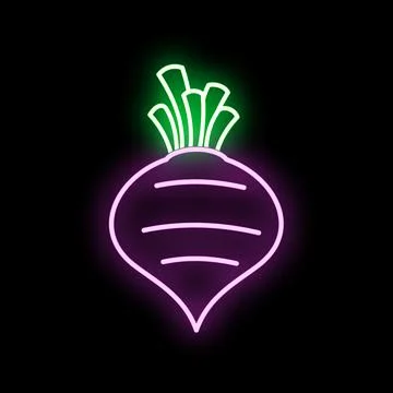 Neon beet root vegetable glowing black background Illustrazione stock