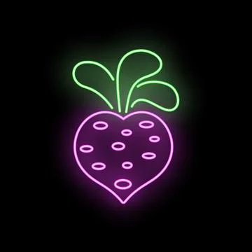 Neon beet root vegetable icon glowing purple and green Stock Illustration