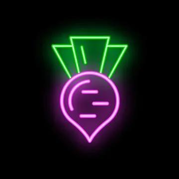 Neon beetroot sign glowing on black background Stock Illustration