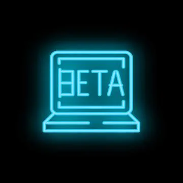 Neon beta version software on laptop screen displaying futuristic technology and 库存插图