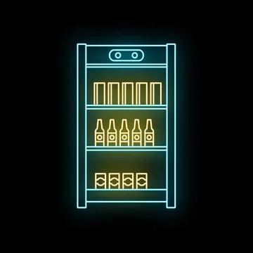 Neon beverage cooler full of refreshing drinks Stock Illustration