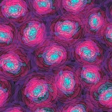 Neon big flowers pattern background. texture seamless pink blue floral print. Stock Illustration