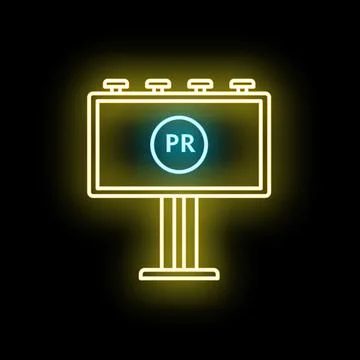 Neon billboard displaying a pr icon shining in the dark Stock Illustration