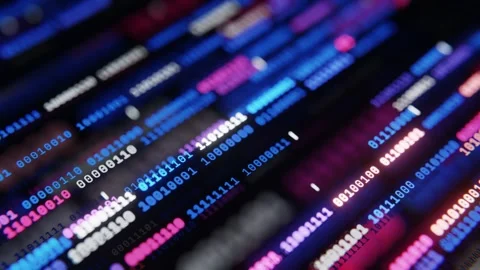 Neon binary code on a dark technology background in a seamless loop 스톡 동영상 347394405