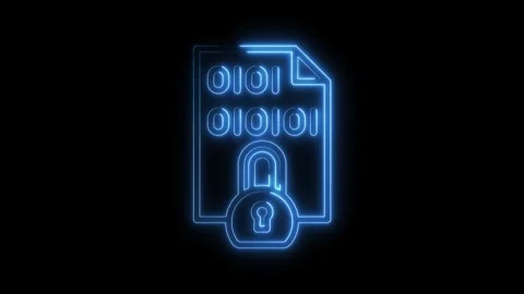 Neon binary code document security cyber data file padlock illustration for Stock Footage 322969631