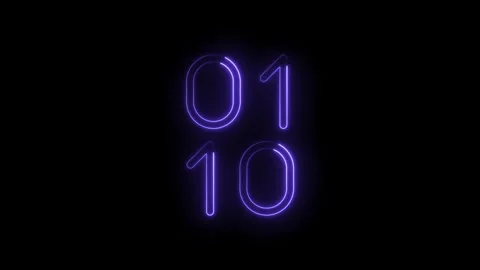 Neon binary code numbers glowing on black background ideal for futuristic t.. Video stock 314544548