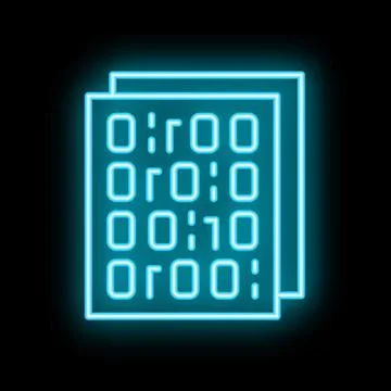 Neon binary code processing in three layers on black background Stock Illustration