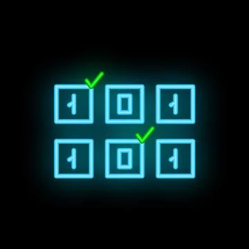 Neon binary code showing ones and zeros being checked Stock Illustration