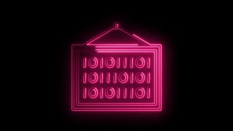 Neon binary code sign glowing light pink against dark background animation lo Stock Footage 315958774