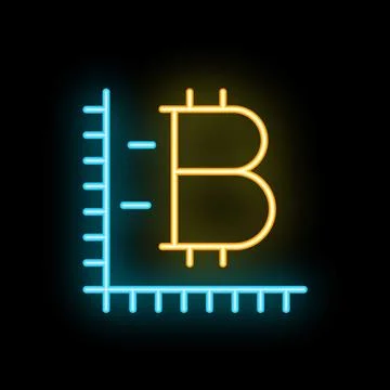 Neon bitcoin symbol with measuring scale representing bitcoin growth Stock Illustration