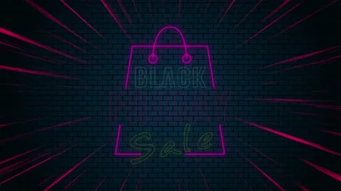Neon black friday concept animation footage,shopping bag and text,colorful light Stock Footage 143929155