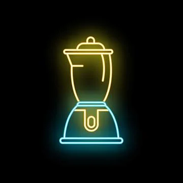 Neon blender kitchen appliance glowing on black background Stock Illustration