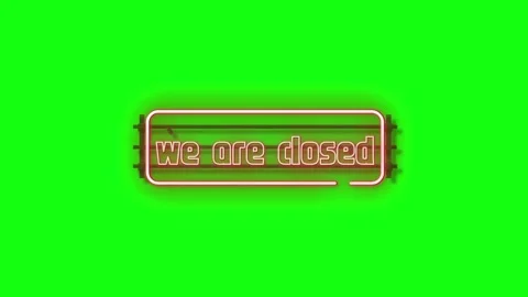 Neon blinking  We are closed text logo green screen ,light banner design element Stock Footage 153100477