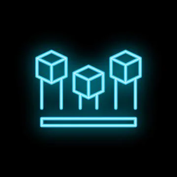 Neon blockchain technology icon glowing on dark background Stock Illustration