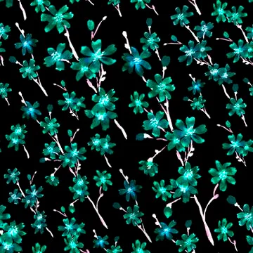 Neon blooming sakura twigs pattern Stock Illustration