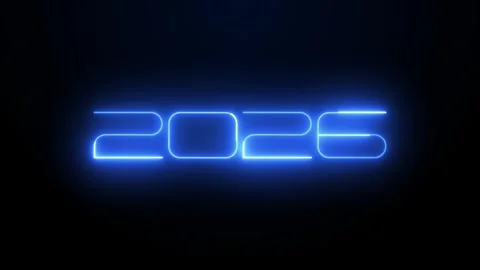 Neon Blue 2026 Text Animation with Glowing Typography Video stock 343694512
