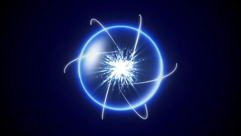 Neon blue 3D sphere. Electron particles blue ball on a black background. Stock Footage 272173961