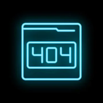 Neon blue 404 error page not found symbol sign Stock Illustration