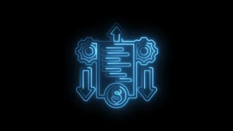 Neon blue abstract financial process icon with gears and dollar symbol showing Stock Footage 333955903