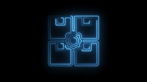 Neon blue abstract geometric pattern with central gear cog symbol represent.. Stock Footage 346104403