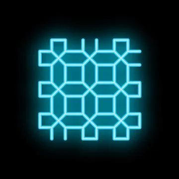 Neon blue abstract geometric pattern glowing on black background Stock Illustration