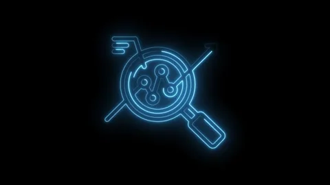 Neon blue abstract graph analysis magnifying glass with upward arrow and data 库存影片 333961093