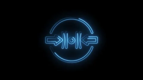 Neon blue abstract symbol with opposing arrows converging on a central point Stock Footage 333952347