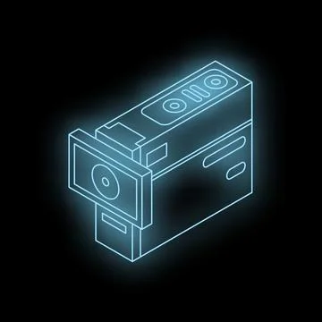 Neon blue action camera displaying recording status isometric view Stock Illustration