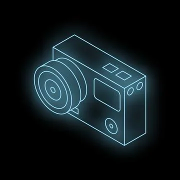 Neon blue action camera shining in the dark Stock Illustration